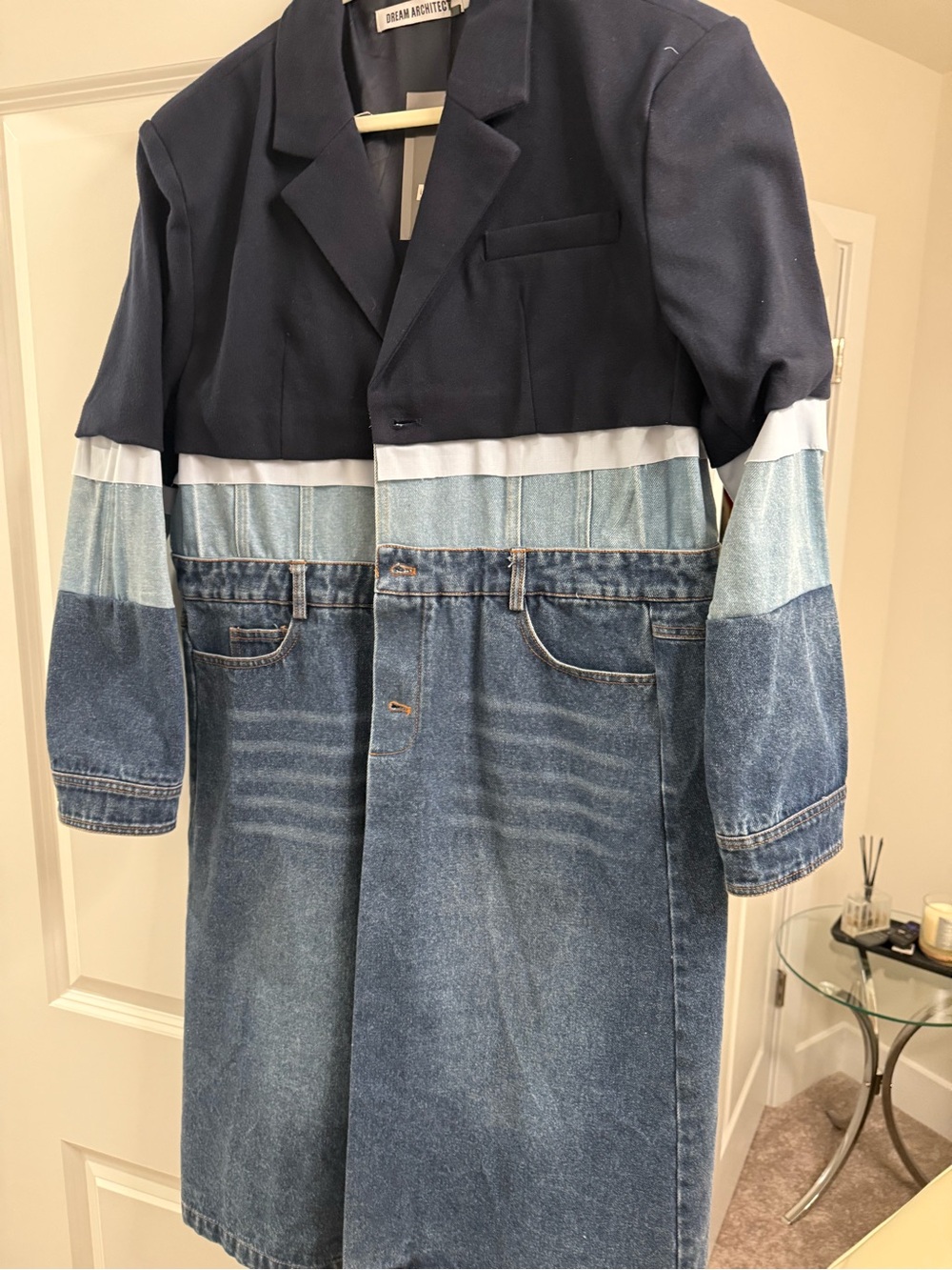 Mixed-Media Denim & Navy Blazer Coat by Dream Architect